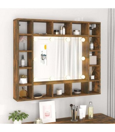 vidaXL Mirror Cabinet with LED Smoked Oak 91x15x76.5 cm