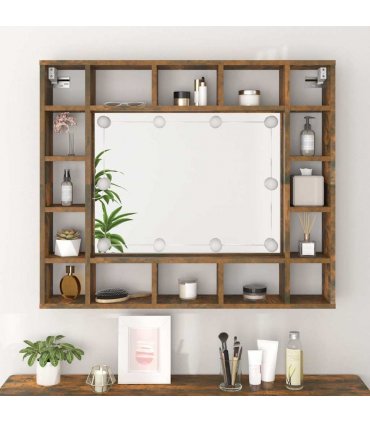 vidaXL Mirror Cabinet with LED Smoked Oak 91x15x76.5 cm
