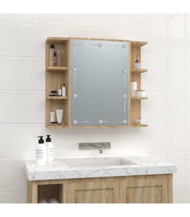 vidaXL Mirror Cabinet with LED Sonoma Oak 70x16.5x60 cm