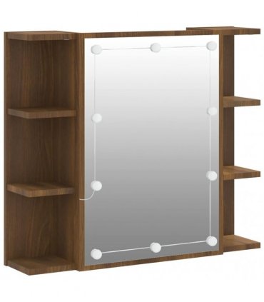 vidaXL Mirror Cabinet with LED Brown Oak 70x16.5x60 cm