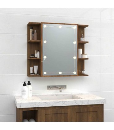 vidaXL Mirror Cabinet with LED Brown Oak 70x16.5x60 cm
