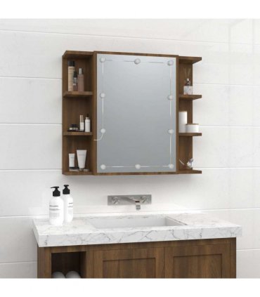 vidaXL Mirror Cabinet with LED Brown Oak 70x16.5x60 cm