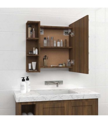 vidaXL Mirror Cabinet with LED Brown Oak 70x16.5x60 cm
