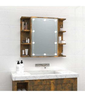 vidaXL Mirror Cabinet with LED Smoked Oak 70x16.5x60 cm