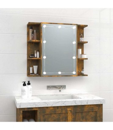 vidaXL Mirror Cabinet with LED Smoked Oak 70x16.5x60 cm