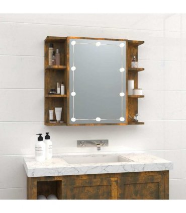 vidaXL Mirror Cabinet with LED Smoked Oak 70x16.5x60 cm