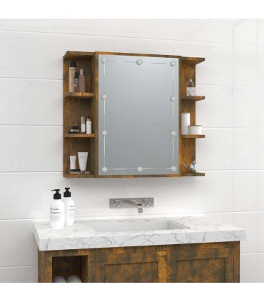 vidaXL Mirror Cabinet with LED Smoked Oak 70x16.5x60 cm