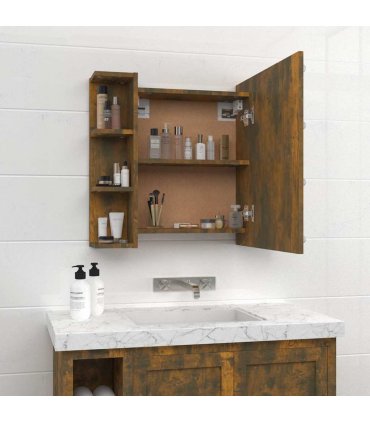 vidaXL Mirror Cabinet with LED Smoked Oak 70x16.5x60 cm