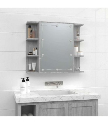 vidaXL Mirror Cabinet with LED Grey Sonoma 70x16.5x60 cm