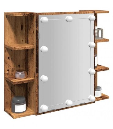 vidaXL Mirror Cabinet with LED Old Wood 70x16.5x60 cm