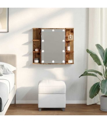 vidaXL Mirror Cabinet with LED Old Wood 70x16.5x60 cm