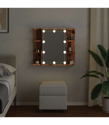 vidaXL Mirror Cabinet with LED Old Wood 70x16.5x60 cm
