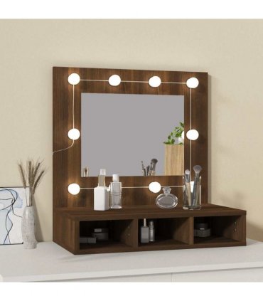 vidaXL Mirror Cabinet with LED Brown Oak 60x31.5x62 cm
