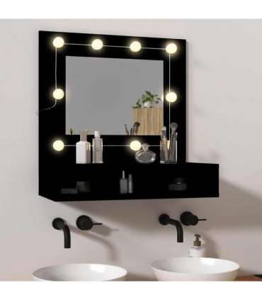 vidaXL Mirror Cabinet with LED Black 60x31.5x62 cm
