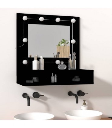 vidaXL Mirror Cabinet with LED Black 60x31.5x62 cm