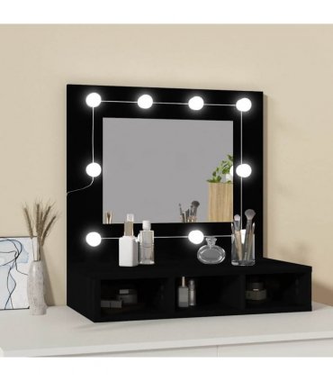 vidaXL Mirror Cabinet with LED Black 60x31.5x62 cm