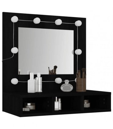 vidaXL Mirror Cabinet with LED Black 60x31.5x62 cm
