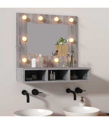 vidaXL Mirror Cabinet with LED Grey Sonoma 60x31.5x62 cm
