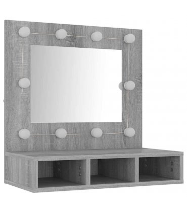 vidaXL Mirror Cabinet with LED Grey Sonoma 60x31.5x62 cm