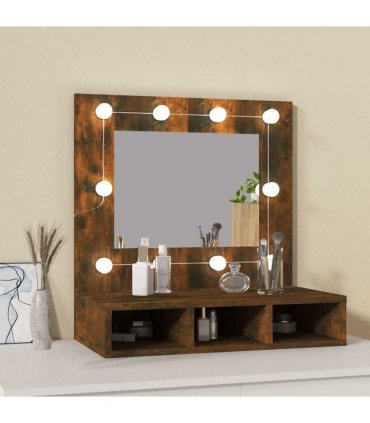 vidaXL Mirror Cabinet with LED Smoked Oak 60x31.5x62 cm
