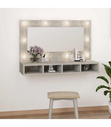 vidaXL Mirror Cabinet with LED Concrete Grey 90x31.5x62 cm