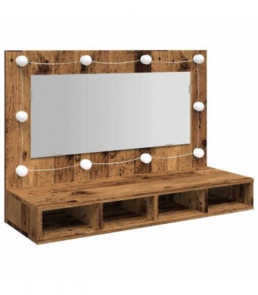 vidaXL Mirror Cabinet with LED Old Wood 90x31.5x62 cm