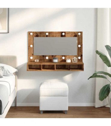 vidaXL Mirror Cabinet with LED Old Wood 90x31.5x62 cm
