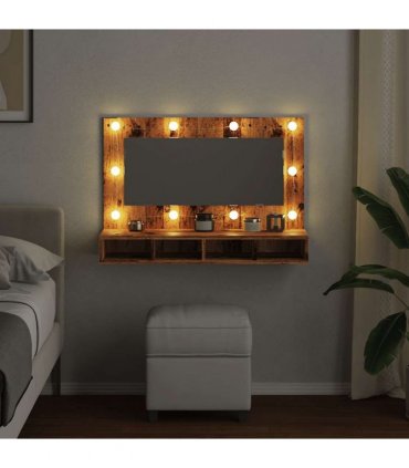 vidaXL Mirror Cabinet with LED Old Wood 90x31.5x62 cm