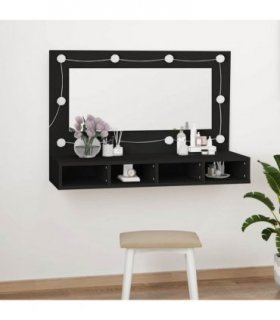 vidaXL Mirror Cabinet with LED Black 90x31.5x62 cm