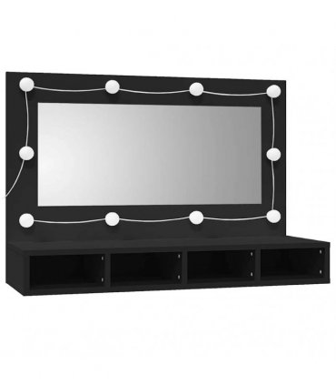 vidaXL Mirror Cabinet with LED Black 90x31.5x62 cm