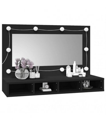 vidaXL Mirror Cabinet with LED Black 90x31.5x62 cm