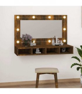 vidaXL Mirror Cabinet with LED Smoked Oak 90x31.5x62 cm