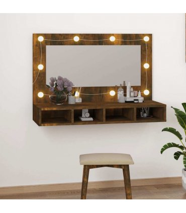 vidaXL Mirror Cabinet with LED Smoked Oak 90x31.5x62 cm