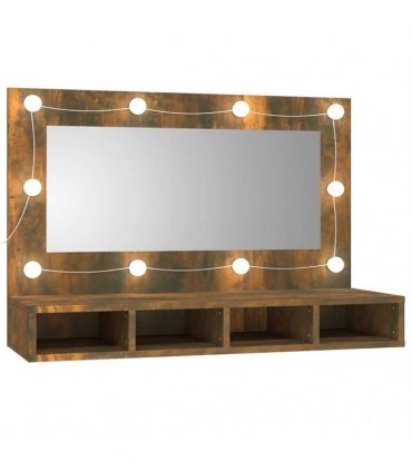 vidaXL Mirror Cabinet with LED Smoked Oak 90x31.5x62 cm