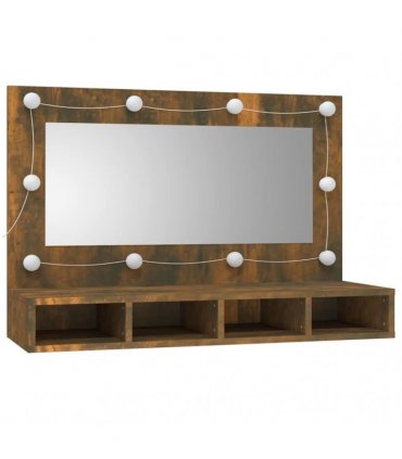 vidaXL Mirror Cabinet with LED Smoked Oak 90x31.5x62 cm