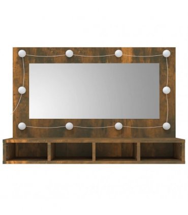 vidaXL Mirror Cabinet with LED Smoked Oak 90x31.5x62 cm