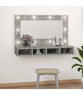 vidaXL Mirror Cabinet with LED Grey Sonoma 90x31.5x62 cm