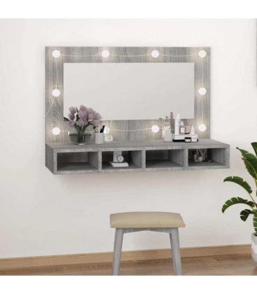 vidaXL Mirror Cabinet with LED Grey Sonoma 90x31.5x62 cm
