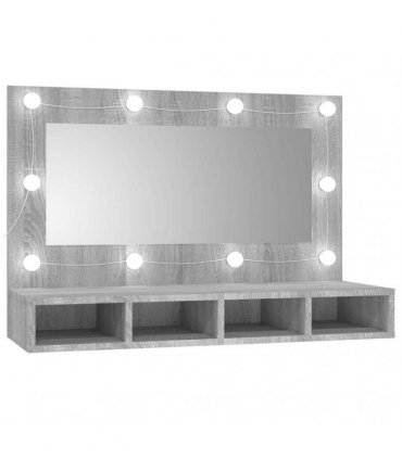 vidaXL Mirror Cabinet with LED Grey Sonoma 90x31.5x62 cm