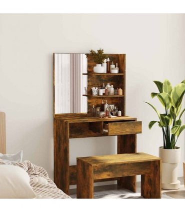 vidaXL Dressing Table with Mirror Smoked Oak 74.5x40x141 cm