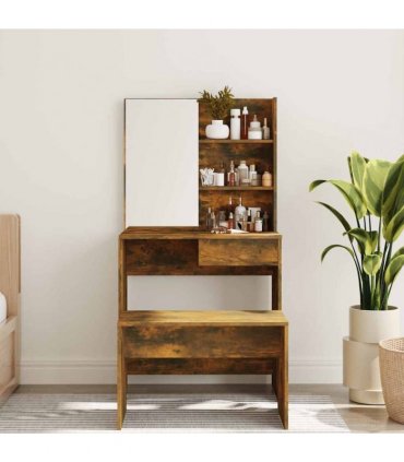 vidaXL Dressing Table with Mirror Smoked Oak 74.5x40x141 cm