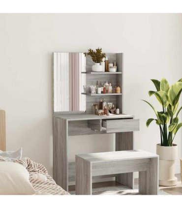 vidaXL Dressing Table with Mirror Grey Sonoma 74.5x40x141 cm
