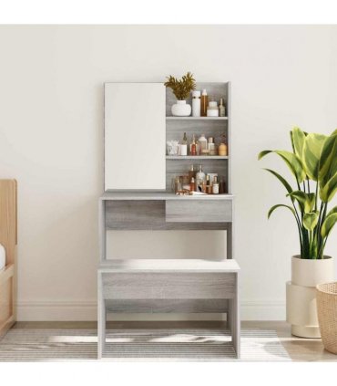 vidaXL Dressing Table with Mirror Grey Sonoma 74.5x40x141 cm