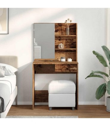 vidaXL Dressing Table with Mirror Old Wood 74.5x40x141 cm