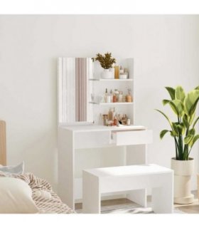 vidaXL Dressing Table with Mirror White 74.5x40x141 cm
