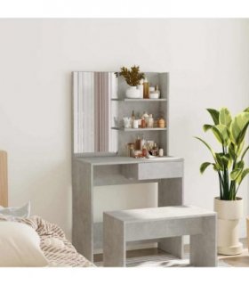 vidaXL Dressing Table with Mirror Concrete Grey 74.5x40x141 cm