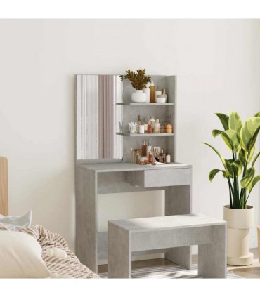 vidaXL Dressing Table with Mirror Concrete Grey 74.5x40x141 cm