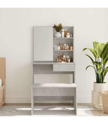 vidaXL Dressing Table with Mirror Concrete Grey 74.5x40x141 cm