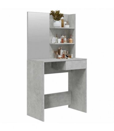 vidaXL Dressing Table with Mirror Concrete Grey 74.5x40x141 cm