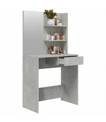 vidaXL Dressing Table with Mirror Concrete Grey 74.5x40x141 cm